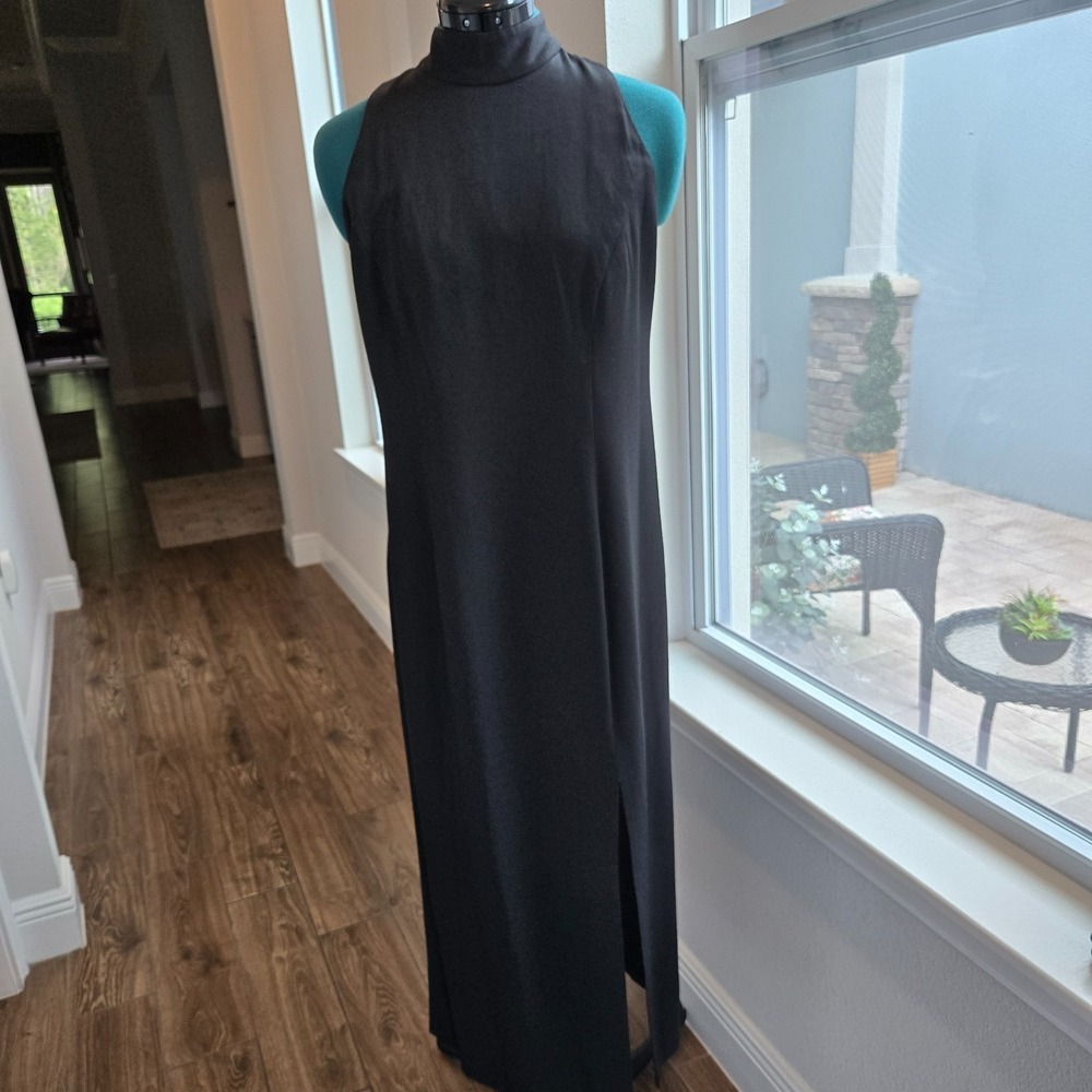Virgo II Maxi Dress Womens Size 10 Black Vintage Sheer Back Bows Mock Neck